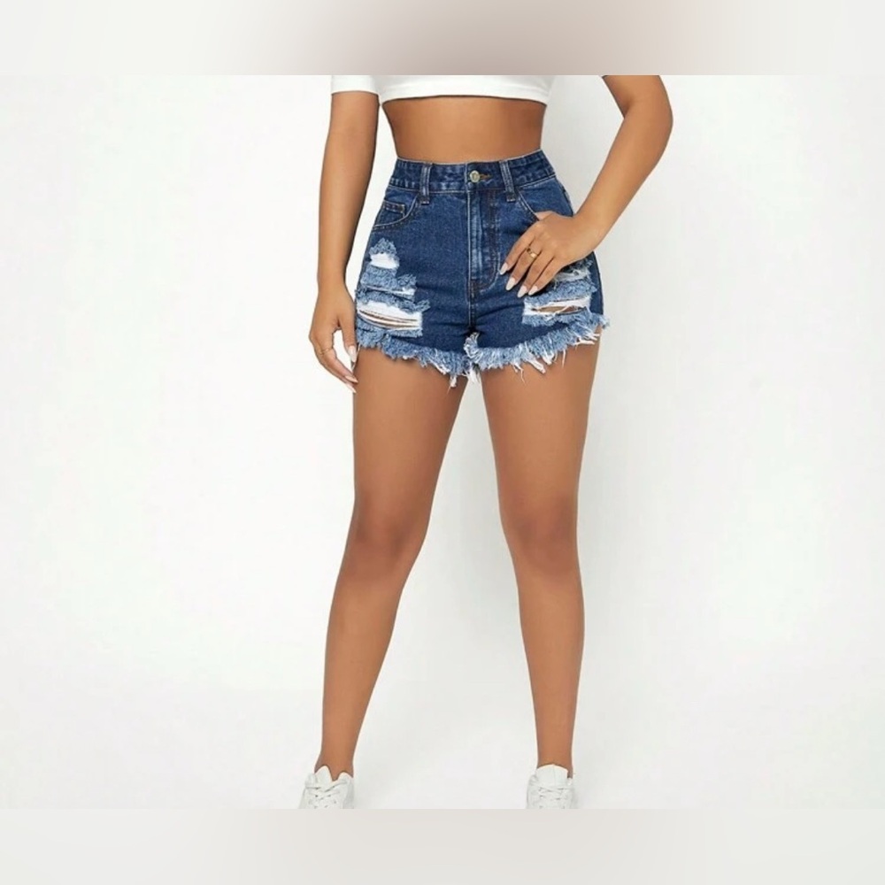 SHEIN | Blue Distressed Jean Shorts ✨